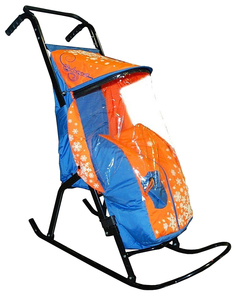 Санки-коляска R-Toys Снегурочка-2-Р1 Снежинки, голубой/оранжевый