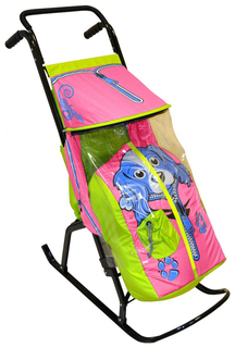 Санки-коляска R-Toys Снегурочка-2-Р Собачка, салатовый/розовый