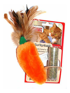 Мягкая игрушка для кошек KONG Морковь плюш, перья, мята, оранжевый, коричневый, 15 см