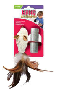 Мягкая игрушка для кошек KONG Мышь полевка плюш, перья, мята, белый, коричневый, 15 см