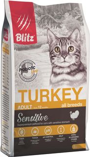 Сухой корм для кошек BLITZ Adult All Breeds Sensitive, индейка, 2кг
