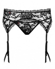Кружевной пояс для чулок Catia в комплекте с трусиками-стринг S/M черный Obsessive