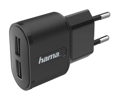 Сетевое зарядное устройство Hama H-183227, 2xUSB, 2,4 A, black