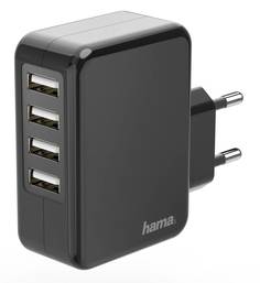 Сетевое зарядное устройство Hama H-173676, 4xUSB, 1,2 A, black