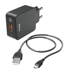 Сетевое зарядное устройство Hama H-178336, 1xUSB, 3 A, black
