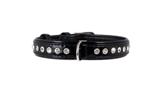 Ошейник для собак Collar Brilliance, лакированный со стразами, черный, 30-39 см x 20 мм