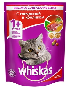 Сухой корм для кошек Whiskas, подушечки с паштетом, ассорти с говядиной и кроликом, 0,8кг