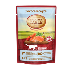 Влажный корм для кошек Natures Table, с лососем в соусе, 85г