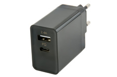 Сетевое зарядное устройство RED LINE Tech, 1 USB/1 USB Type-C, 3 A, black