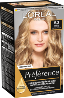 Краска для волос LOreal "Preference" тон 8.3, Канны, Золотой Светло-Русый 174 мл