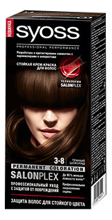 Стойкая крем-краска для волос Syoss Color, 3-8 Темный шоколад, 115 мл