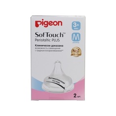 Соска силиконовая Pigeon SofTouch Peristaltic Plus, размер M (3+ мес.), 2 шт.