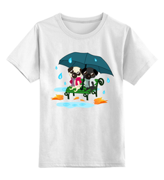 Детская футболка Printio Мопсы на скамейке под зонтиком цв.белый р.140