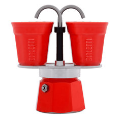 Гейзерная кофеварка Bialetti Мини Экспресс Красная на 2 порции + 2 чашки
