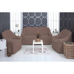 Комплект чехлов на трехместный диван и два кресла плюшевый Venera, коричневый