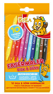 Фломастеры "Biba" с тонким и толстым кончиком, 10 цветов Cretacolo R
