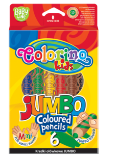 Круглые цветные карандаши "EXTRA JUMBO" с корпусом натурального дерева, 6 цветов Colorino