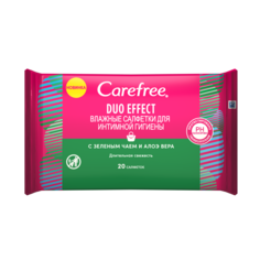 Салфетки Carefree для интимной гигиены "Duo Effect" с зеленым чаем и алоэ вера, 20 шт