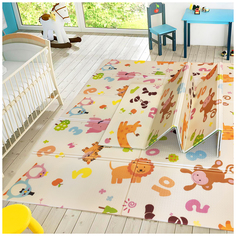 Детский коврик складной игровой SLAMA KIDS - Жираф ростомер + Зверушки и Цифры - 200x180x1
