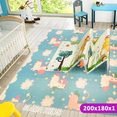 Детский коврик складной игровой SLAMA KIDS Жираф Ростомер + Облака и Единороги-200x180x1