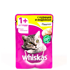 Влажный корм для кошек Whiskas Желе, курица, индейка, 75г