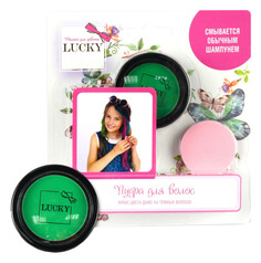 Пудра для волос Lucky в наборе со спонжем Т11918 Зеленый, на блистере