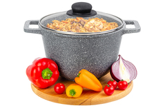 Казан 3 л Elan Gallery ГАРМОНИЯ ВКУСА Серый мрамор с крышкой D20
