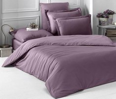 Постельное белье однотонное из сатина KARNA LOFT брусничное евро
