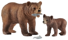 Самка медведя гризли с детенышем Schleich