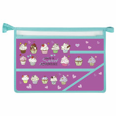 Папка для труда Brauberg А4 Cup Cakes, 2 отделения, пластик, молния сверху, органайзер