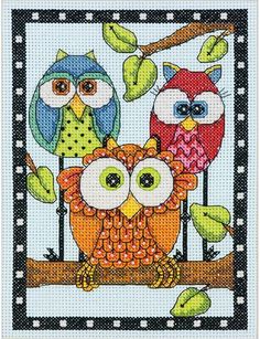 Набор для вышивания крестом Dimensions "Трио сов", 13х18 см, арт. 70-65159