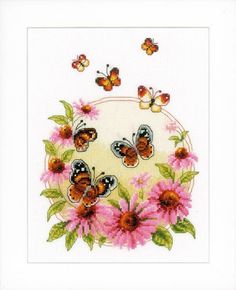 Набор для вышивания Vervaco Эхинацея и бабочки 20x26см, 0021838-PN
