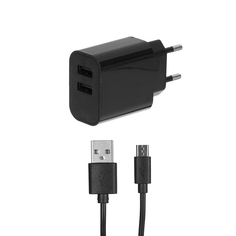 Сетевое зарядное устройство Maverick 2xUSB 3.1A + кабель MicroUSB Black ПSELAEP1846