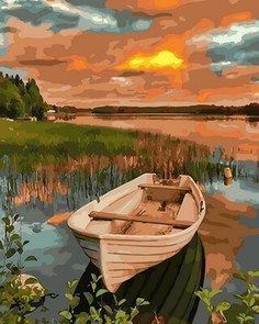 Живопись по номерам Цветной Лодка на закате 40x50
