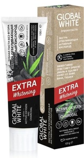 Зубная паста Global White отбеливающая Extra whitening Active oxygen and charcoal 100 г