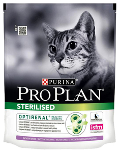 Сухой корм для кошек PRO PLAN Sterilised Optirenal, для стерилизованных, индейка, 0,4кг