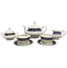 Сервиз чайный Leander Соната Золотые узоры на синем, 15 пр.