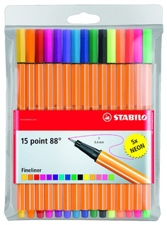 Набор ручек капиллярных "Stabilo point 88 neon", 15 ручек