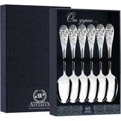 Набор чайной ложки "Роза" с эмалью (6 предметов) АргентА