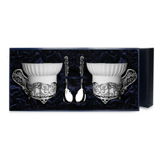 Набор чашек чайных "Зимние узоры"+ ложки (4 предмета) АргентА