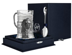 Набор для чая "Герб России" с чернением (3 предмета) с ложкой чайной "Единство" АргентА