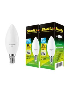 Комплект из 2 светодиодных ламп Sholtz свеча 9Вт E14 4000К C37 220-240В пластик