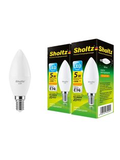 Комплект из 2 светодиодных ламп Sholtz свеча 5Вт E14 2700К C37 220-240В пластик