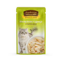 Влажный корм для кошек Деревенские лакомства, с филейной курицей в желе, 70г