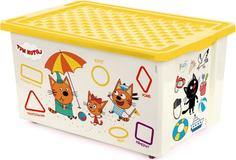 Ящик для игрушек Plastic Centre Три Кота Обучайка считай на колесах с желтой крышкой 57 л