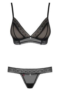 Эффектный полупрозрачный комплект белья с кружевом L/XL черный Obsessive