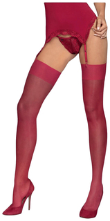 Чулки с гладкой плотной резинкой малиновый L/XL Obsessive
