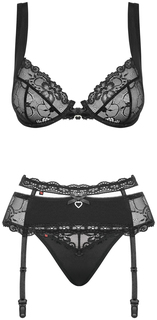 Чувственный ажурный комплект Heartina из 3 предметов черный L/XL Obsessive