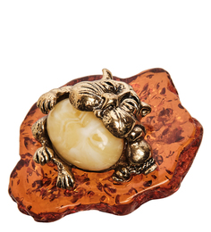 Фигурка "Кот с сосиской на подставке" (латунь, янтарь) Art East