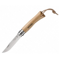 Нож Opinel №7, нержавеющая сталь, бук, с кожаным темляком
